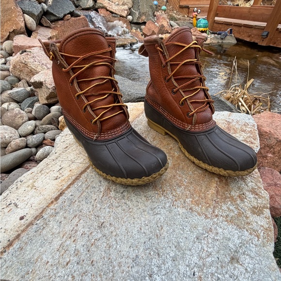 L.L. Bean Bean Boots Women’s 8 Shearling Lined Brown Leather Duck Boots USA - Picture 10 of 10